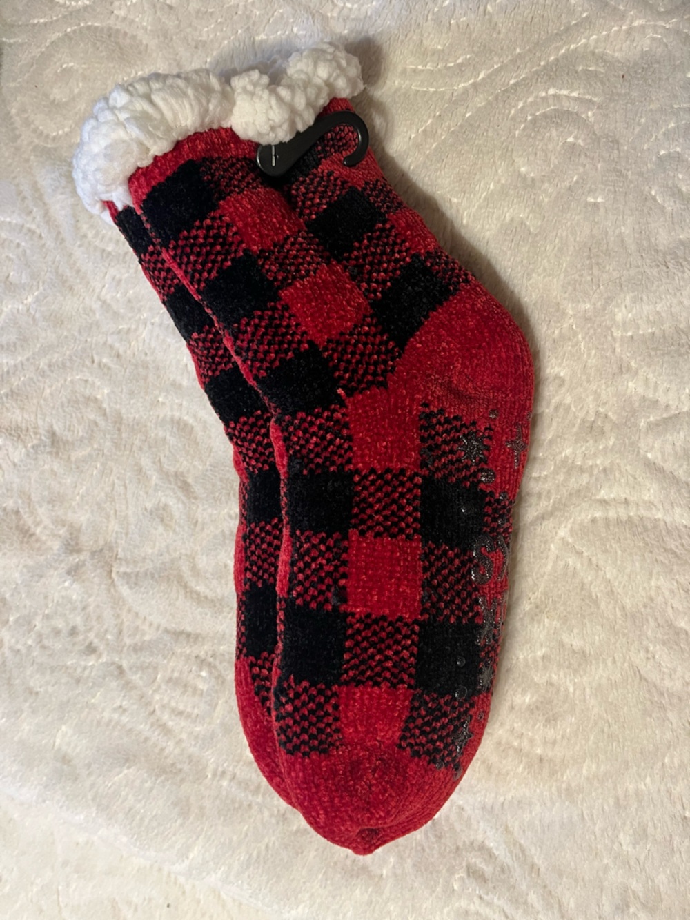 Muk Luks Red and Black Buffalo Plaid Sherpa Lined Socks